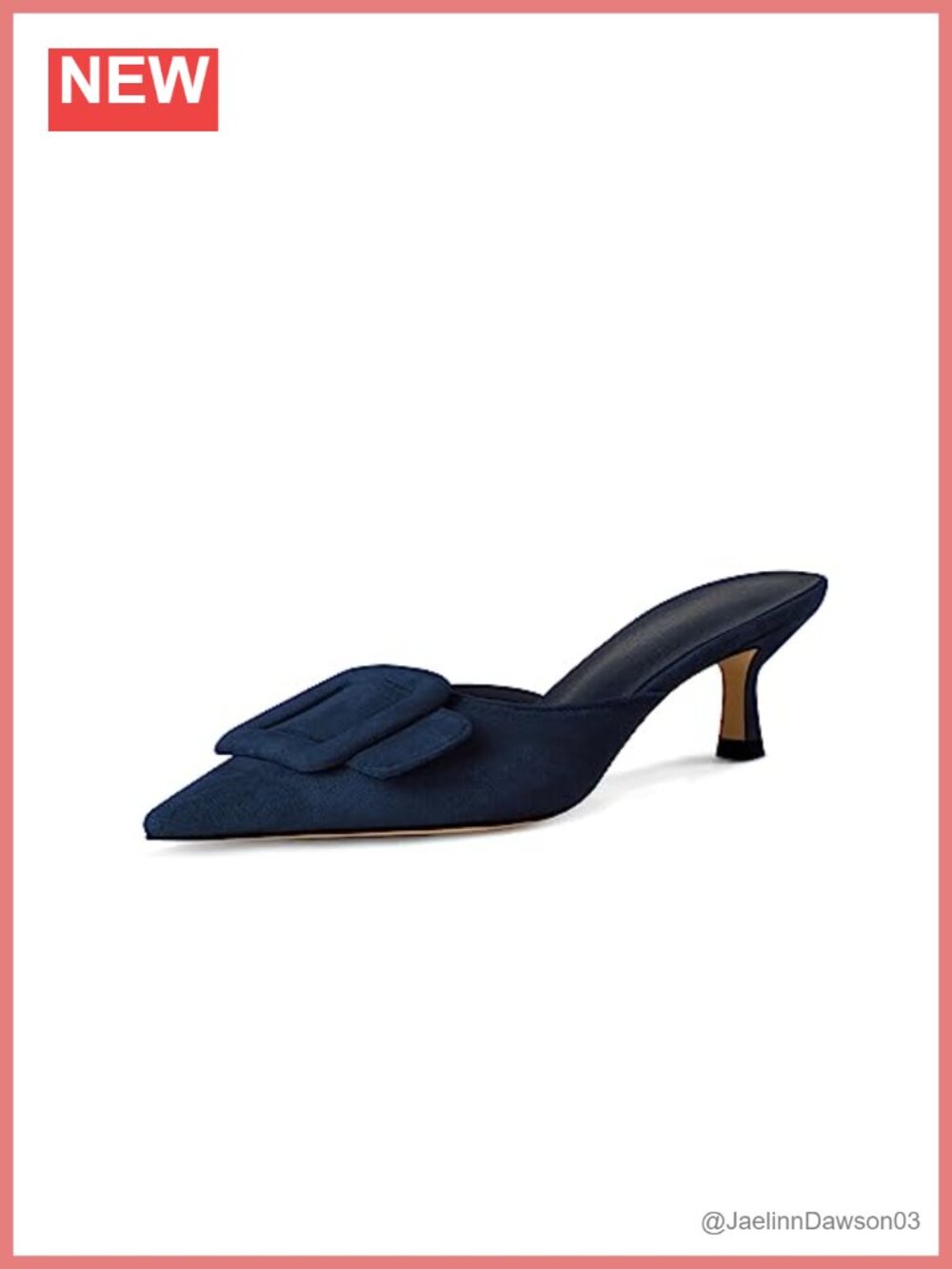 Women's Suede Mules Kitten Heel Pointed Toe Square Buckle Backless Slip On